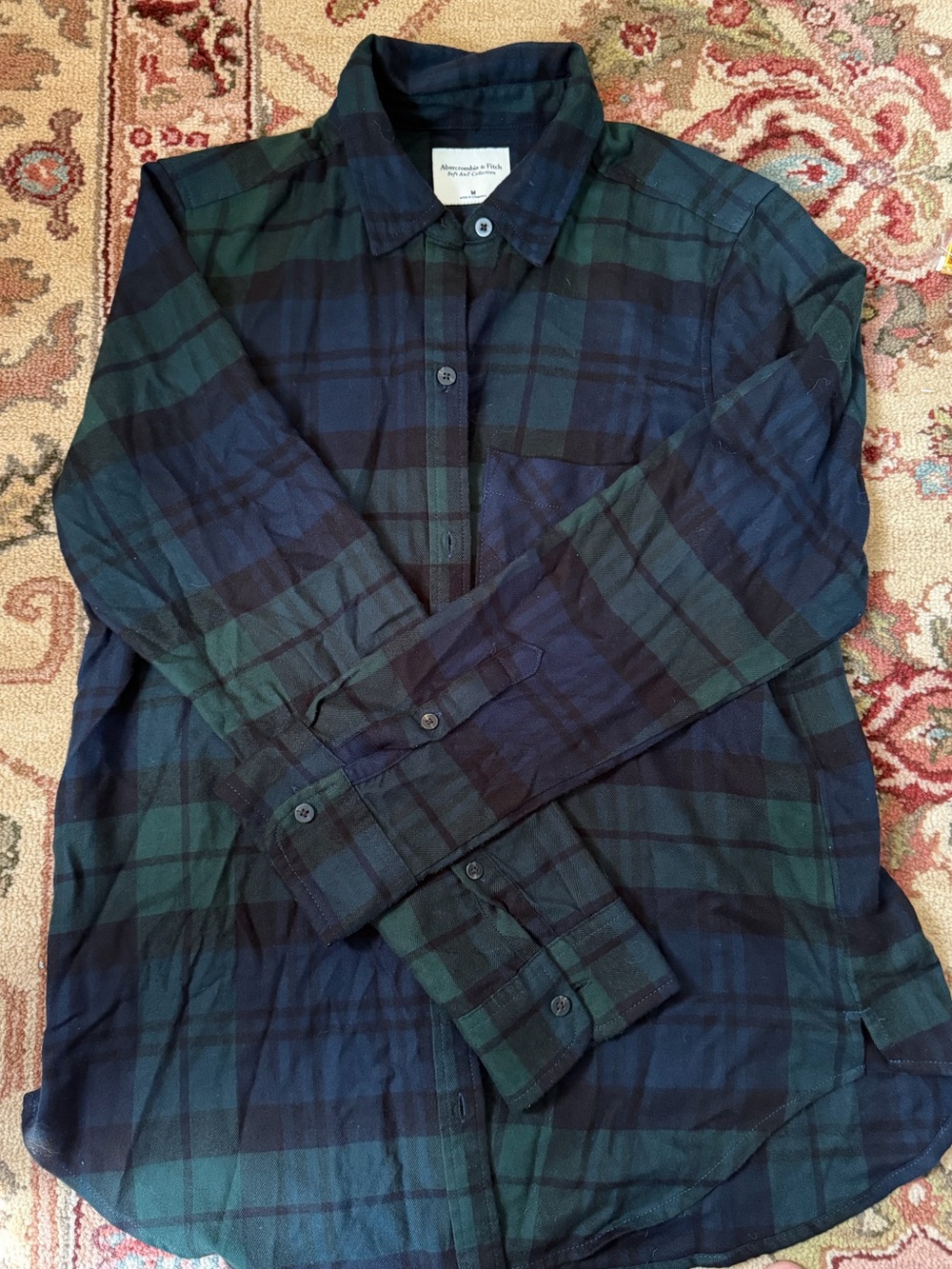 Abercrombie & Fitch Green & Navy Plaid Lightweight Button Down Shirt Womens